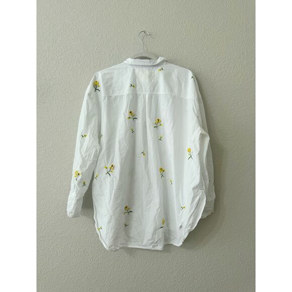 Maeve by Anthropologie Embroidered Floral Button-Down Shirt White Yellow Size L - Picture 4 of 6